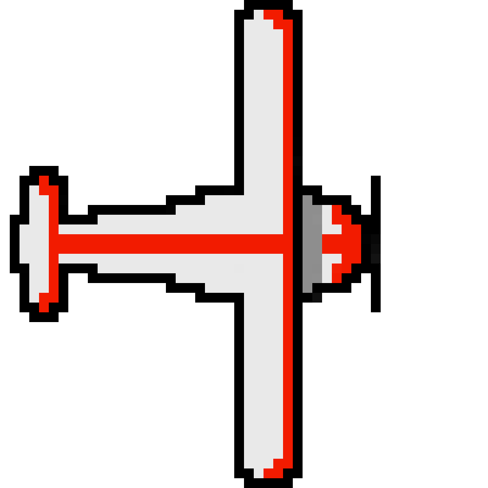 Pixel art illustration of a white and red amulet or magical symbol on a black background.