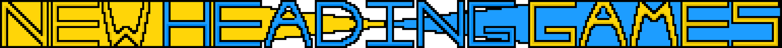 The image contains stylized text with the words 'NEW HEAD-TO-N-GAMES' in black outlined in yellow against a blue background.