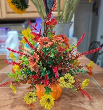 Orange Pumpkin With Silk Arrangement