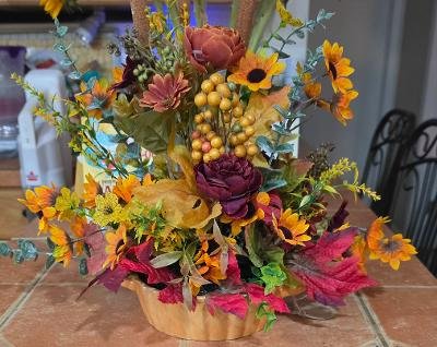 Orange Ceramic Container With Silk Arrangement