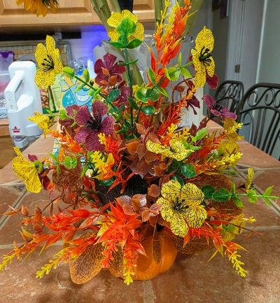 Orange Pumpkin With Silk Arrangement