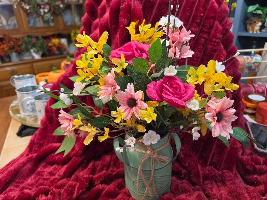 Green Milk Can Assorted Flowers