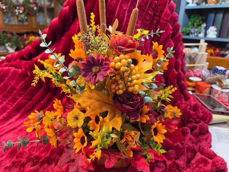 Ceramic Container With Fall Arrangement