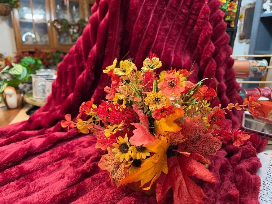 Orange Ceramic Container With Fall Arrangement