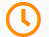 An orange clock with black hands showing the time.