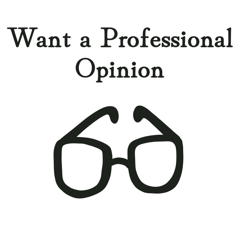Text that reads 'Want a Professional Opinion' above a simple illustration of glasses.