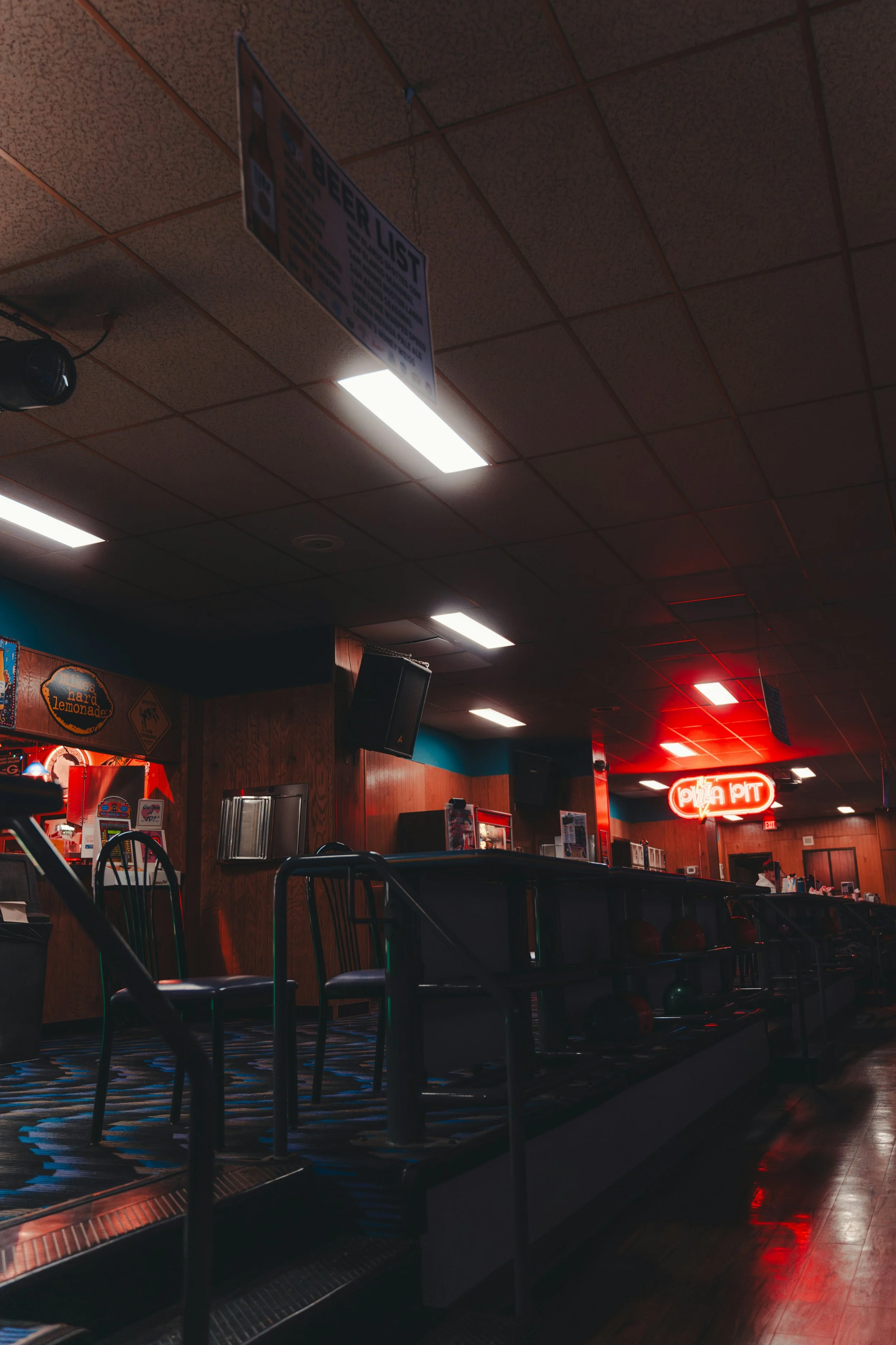 Photo of lane-side seating for Fulton Bowling Center