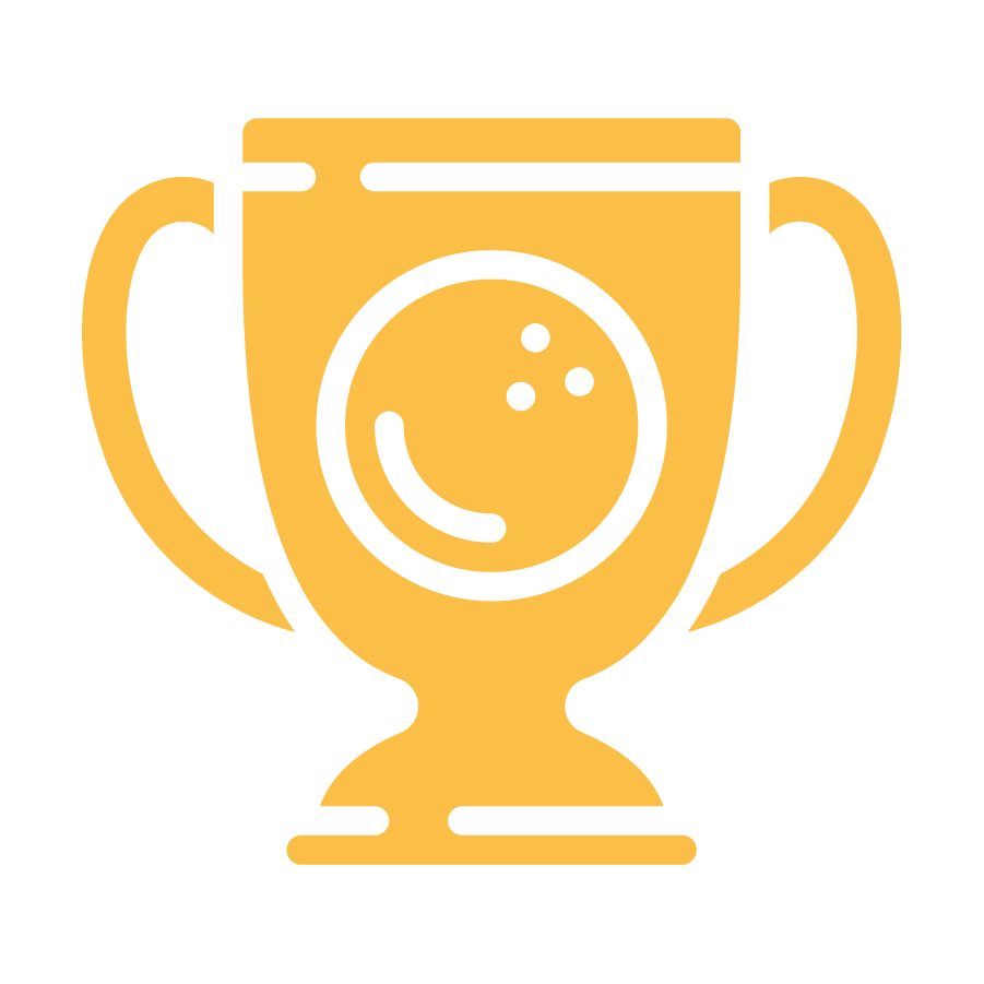 Vector graphic depicting a bowling ball trophy. Rendered in yellow.
