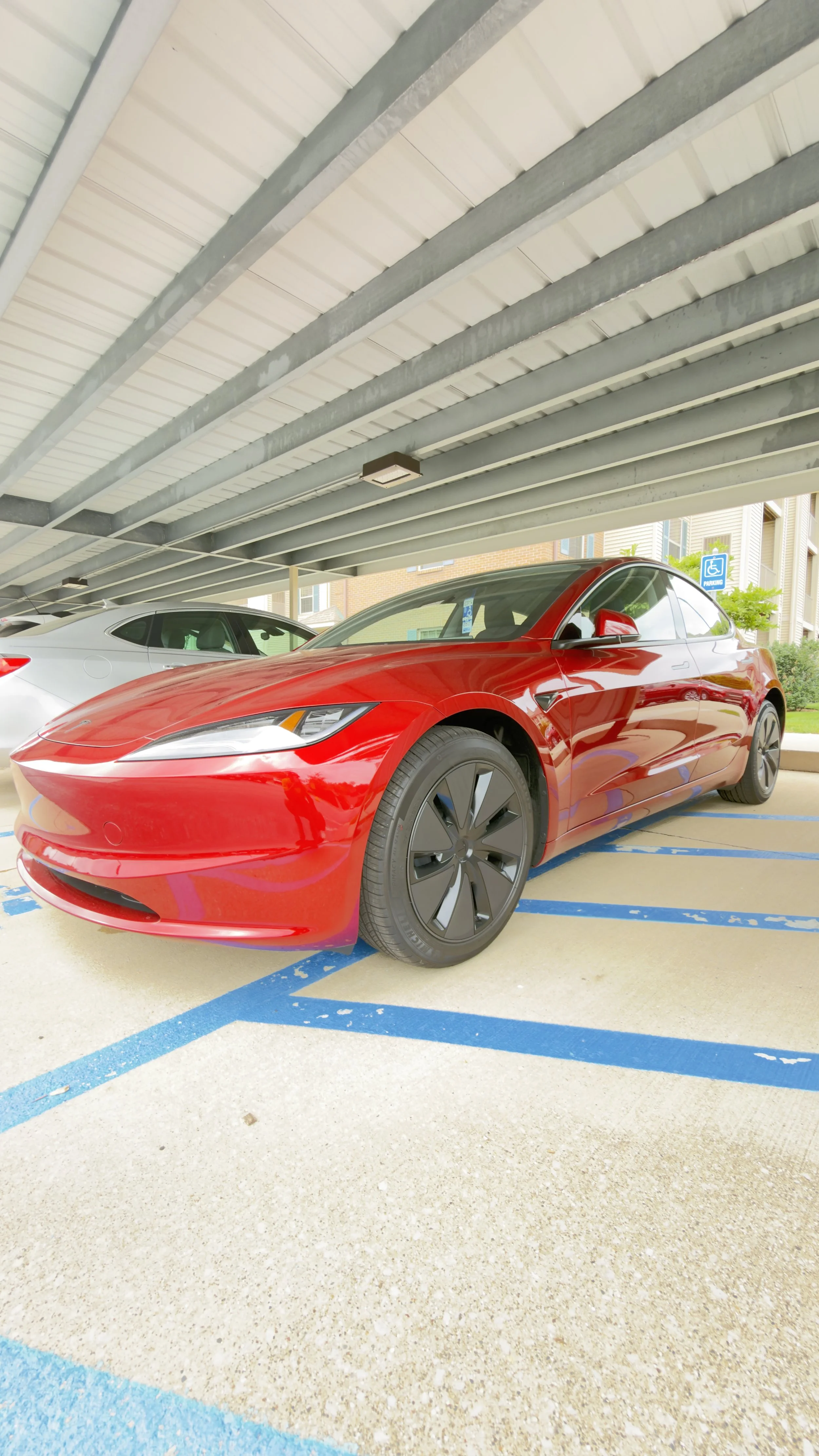 Red Tesla model 3 ceramic coating in grand haven Michigan