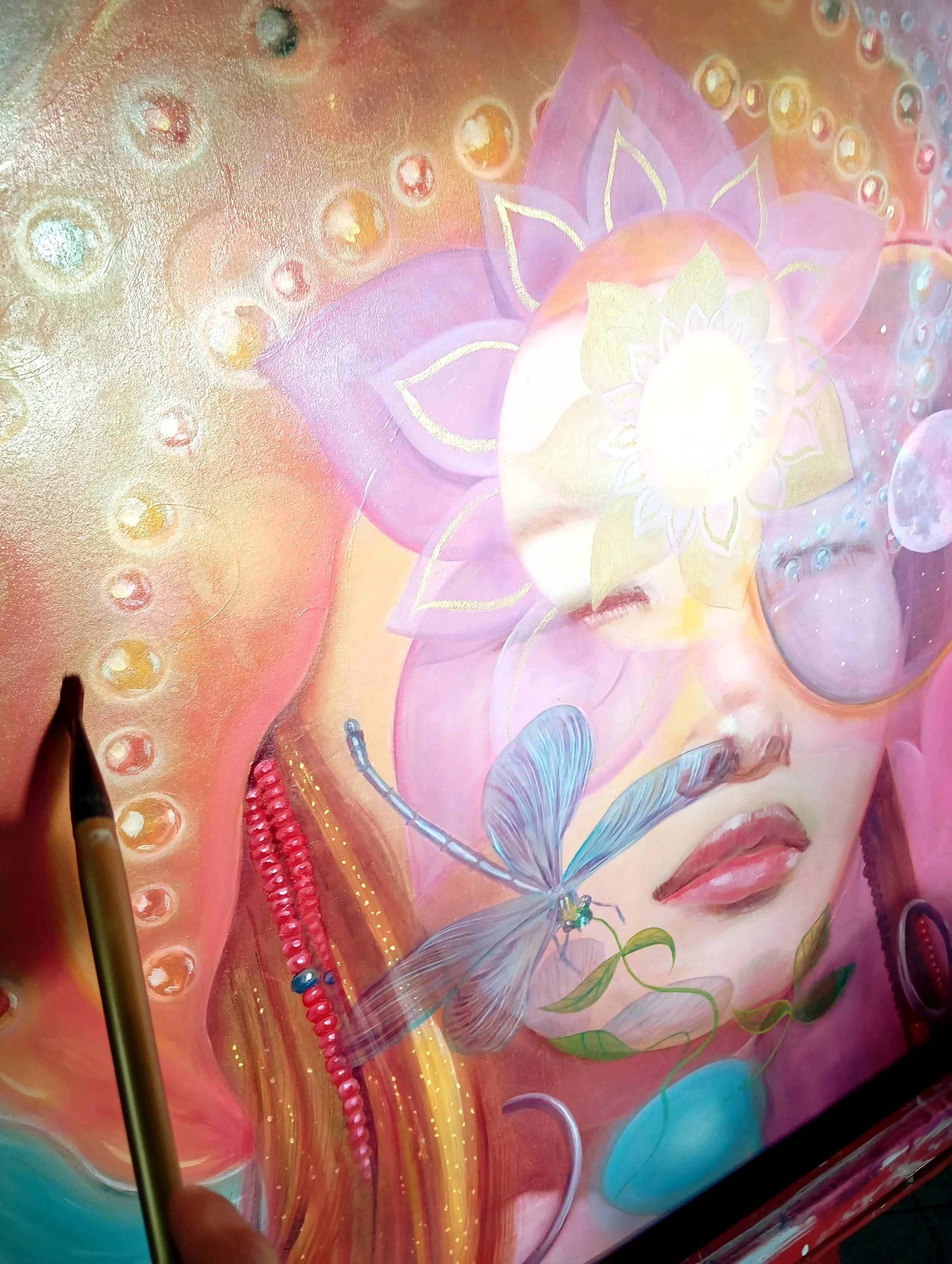 Oleo sobre madera (84 x 90 cm) "Tu identidad eterna" (foto de cuadro en proceso) de Betina Marker, artista visual argentina.