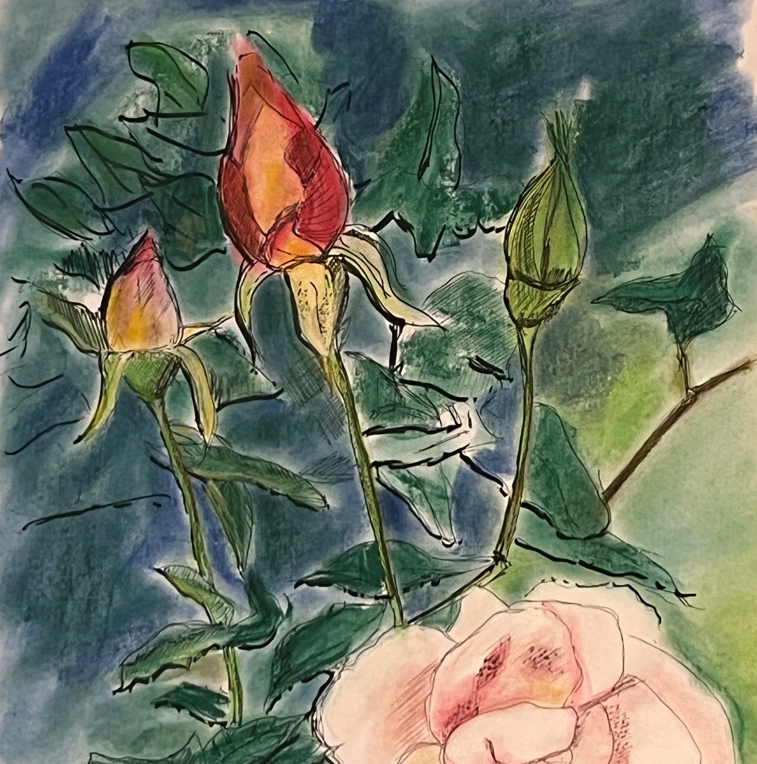 Roses. Pastels and ink on paper.jpg