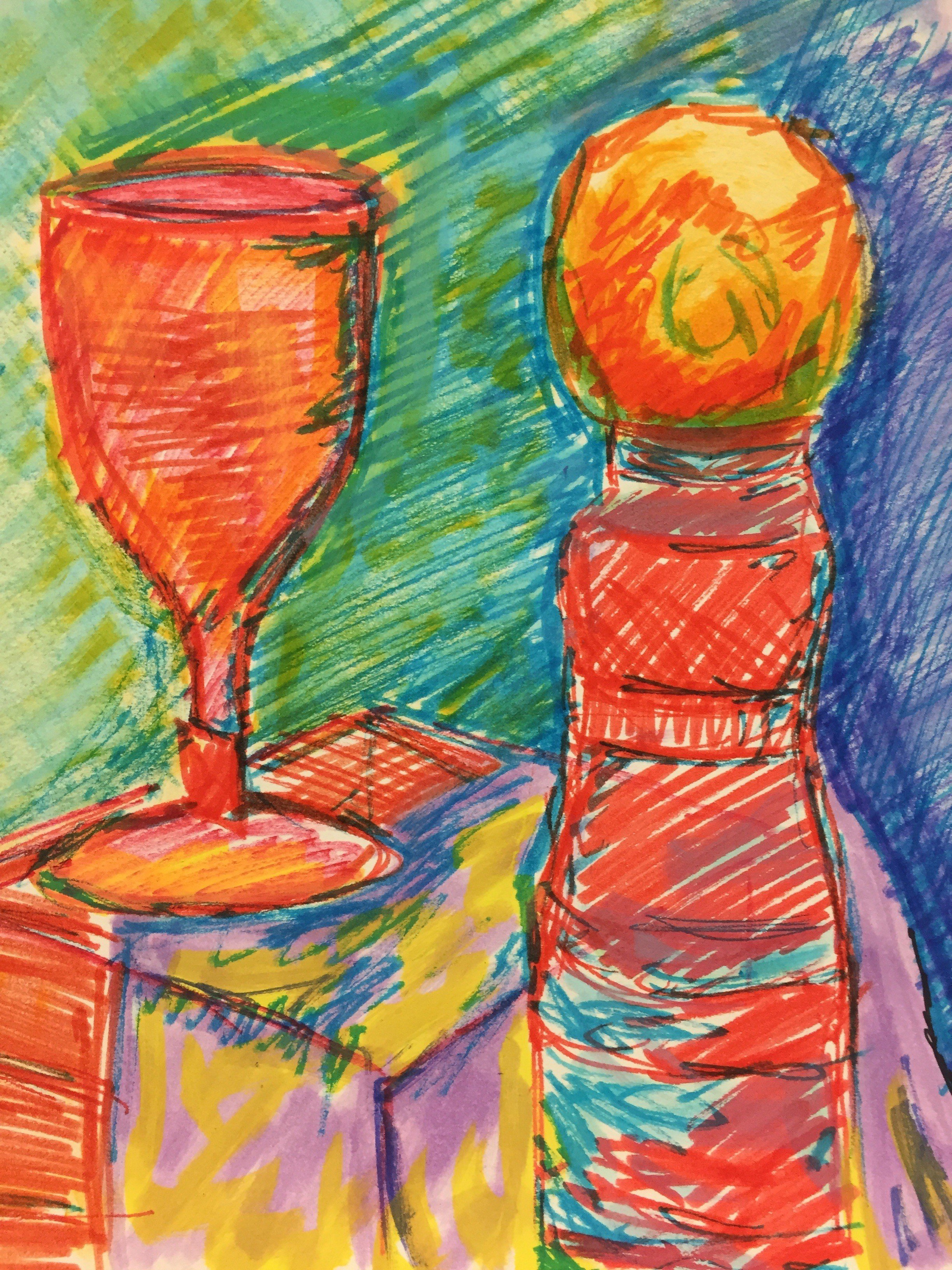 Cup and bottle.  Felt pens on paper.jpg