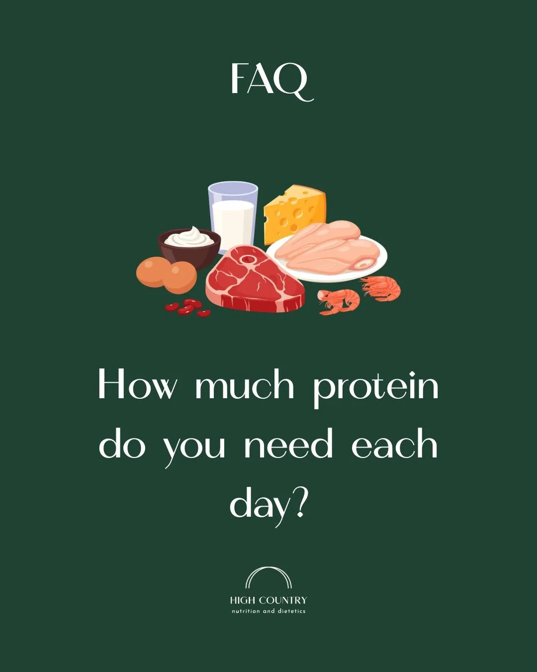 Nutrition isn't one-size-fits-all. Your ideal protein intake depends on your body, lifestyle and health goals.

High Country Nutrition and Dietetics provides personalised, evidence-based nutrition advice to help you feel your best.

#Protein #Nutriti