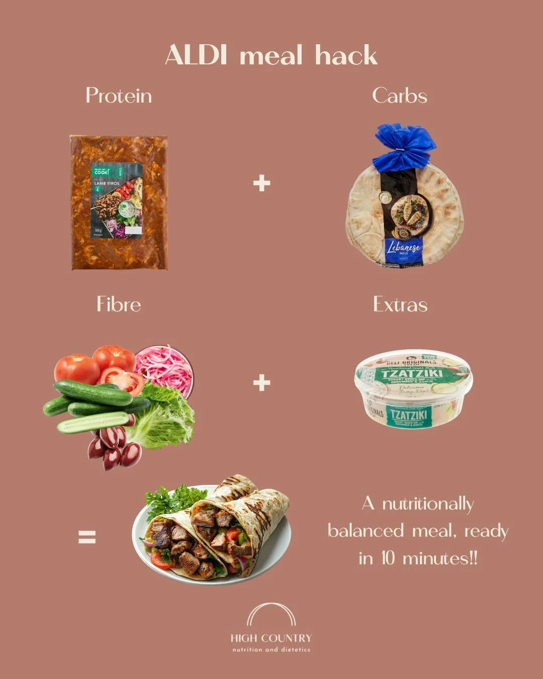 ALDI MEAL HACK: LAMB SOUVLAKI WRAPS

Healthy eating doesn't have to mean spending a fortune or spending hours in the kitchen! 

This easy lamb souvlaki meal is proof that you can put together a balanced, delicious dinner in around 10 minutes using a 