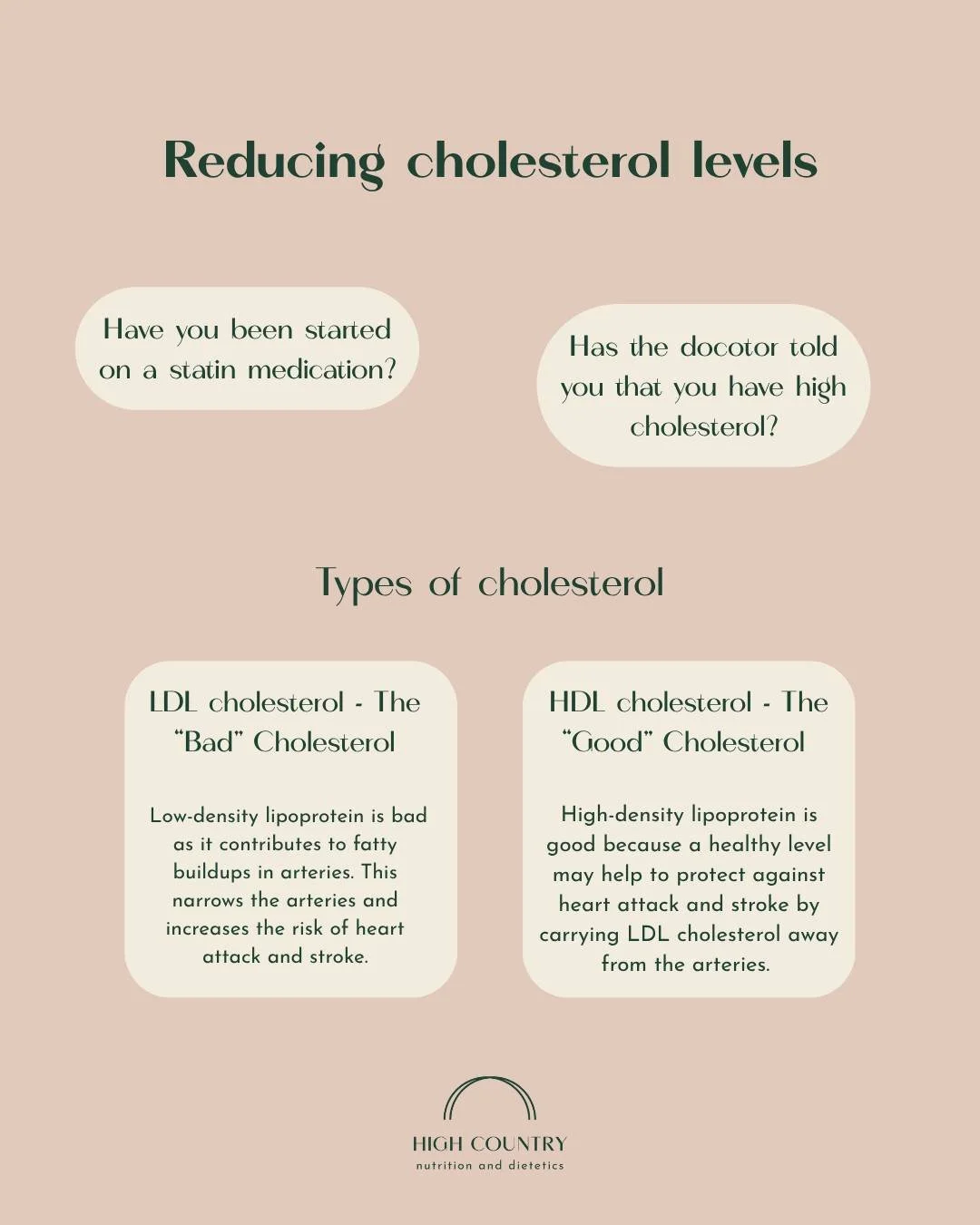Let&rsquo;s talk about lowering cholesterol!

High cholesterol doesn&rsquo;t always come with symptoms, but making small changes to your eating habits can help support your heart health.

Remember, you don&rsquo;t need to change everything overnight.