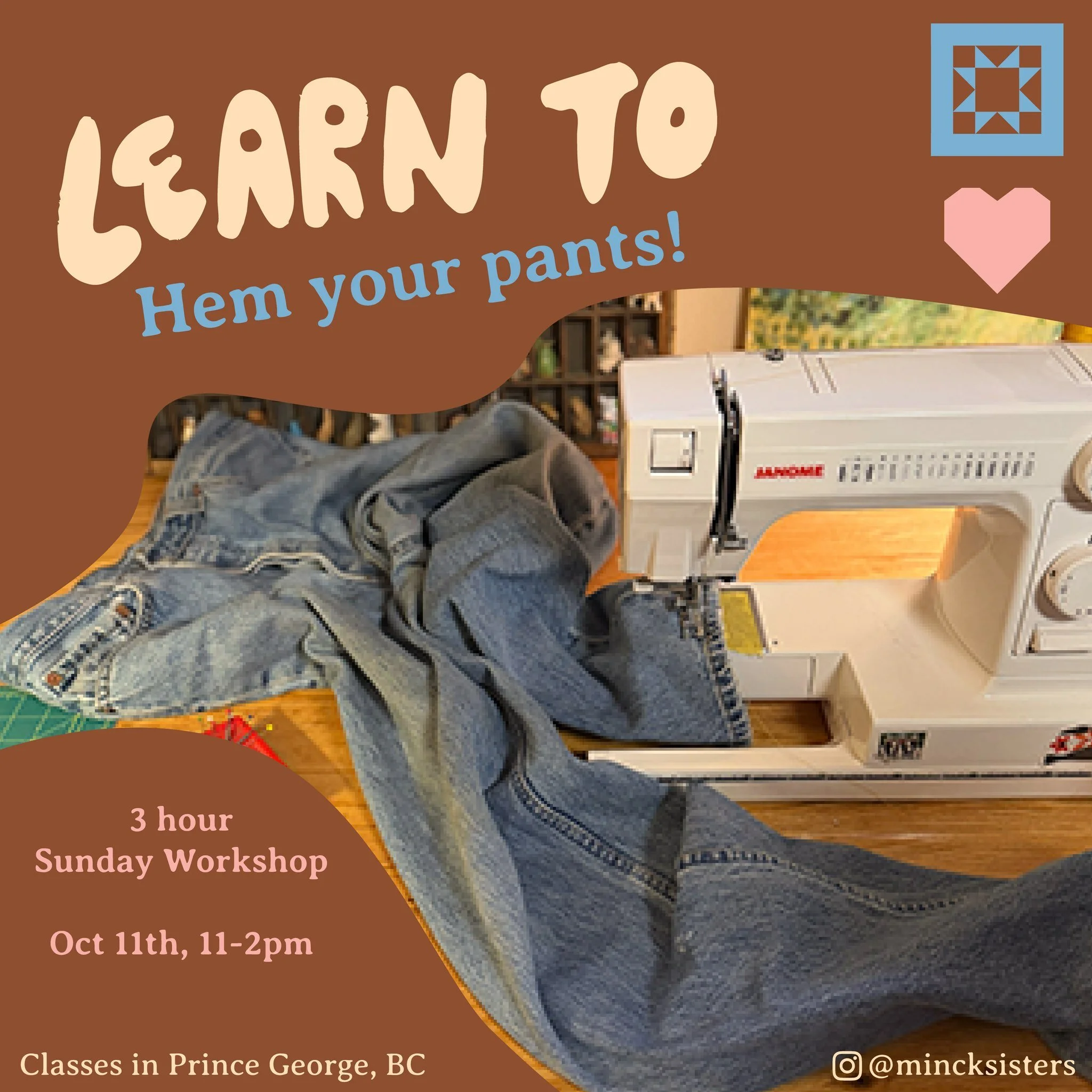 LEARN TO HEM YOUR OWN PANTS! 

Got pants that have been sitting in your closet because they&rsquo;re just a little too long? Bring them with you and learn how to fix them yourself!

Join us for a relaxed 3-hour Sunday sewing workshop where we&rsquo;l