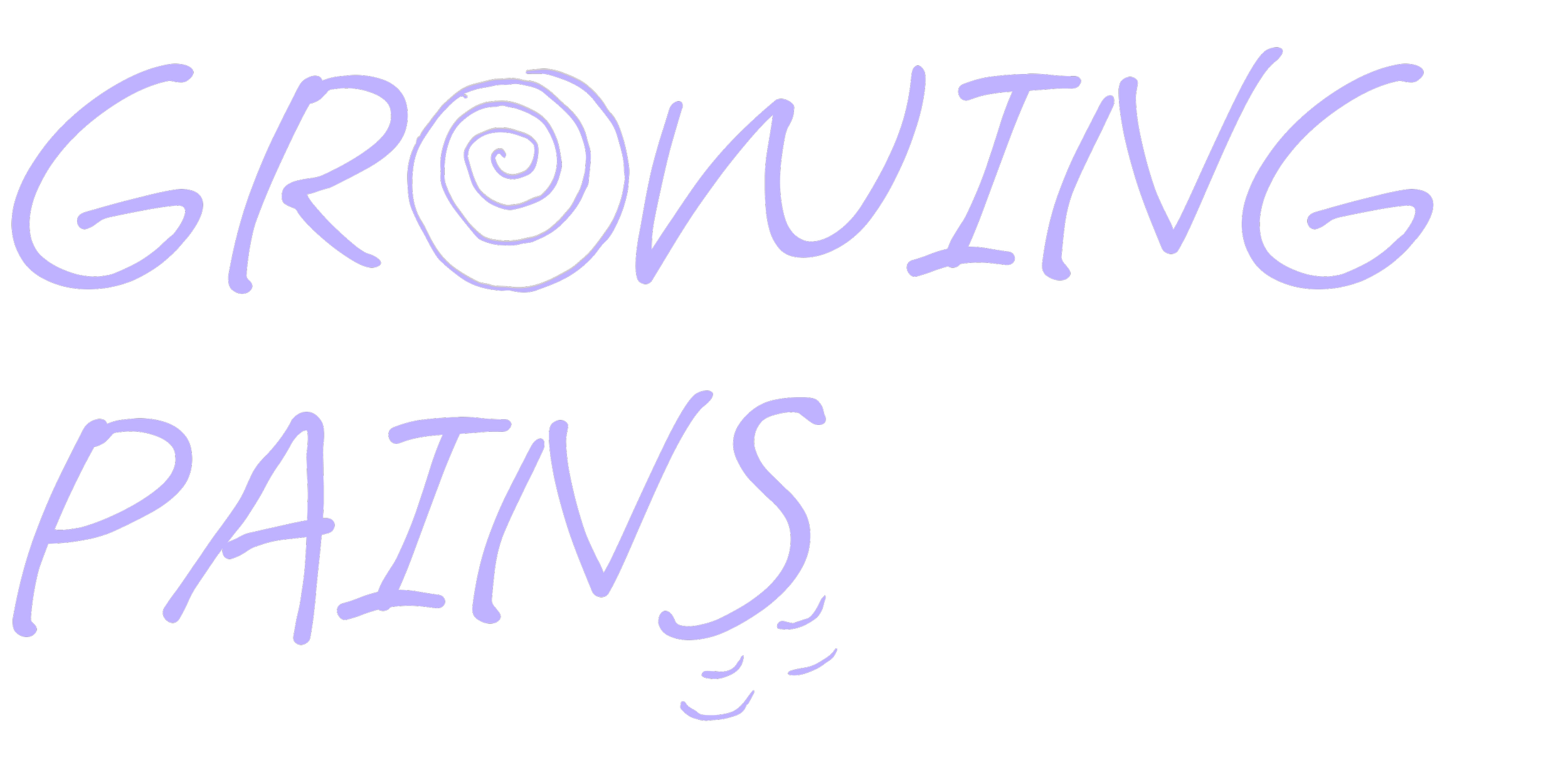 Neon sign saying "GROWING PAINS" with a spiral design in the "O" and a smaller spiral beneath.