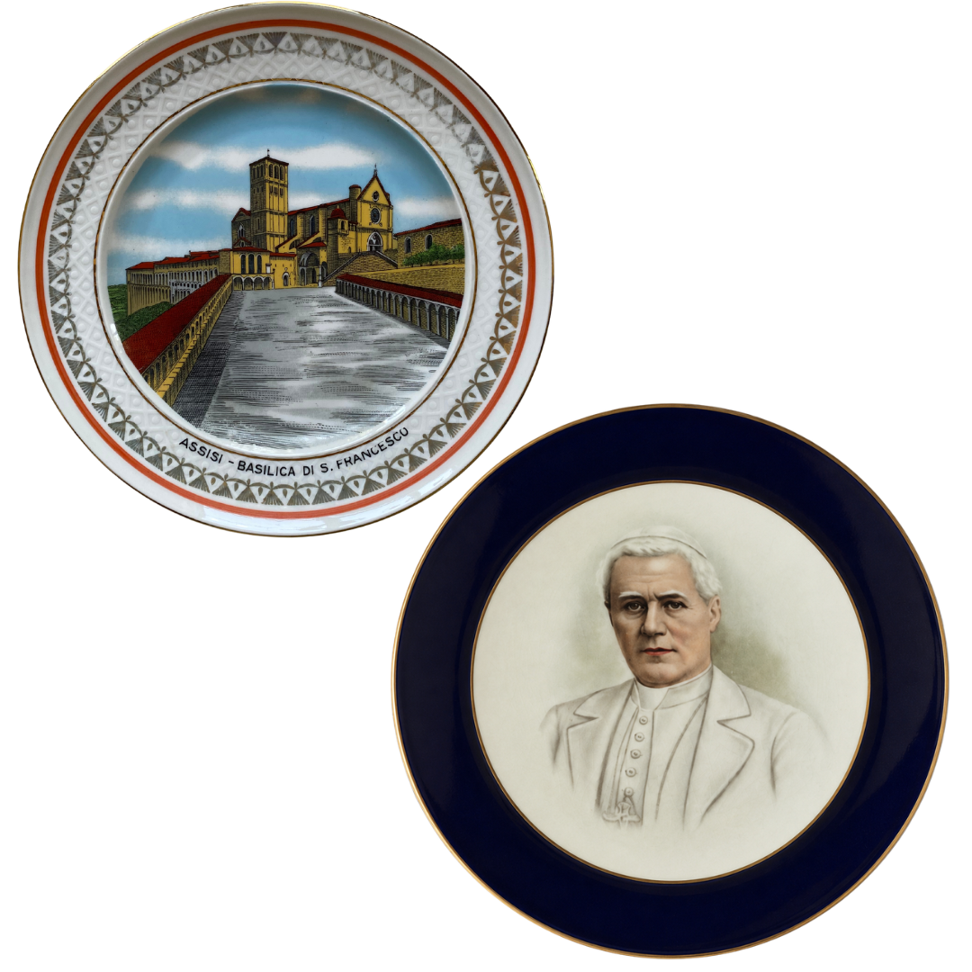 Plato de basílica italiano (300 mxn). Plato Papa Pío X (250 mxn) 
