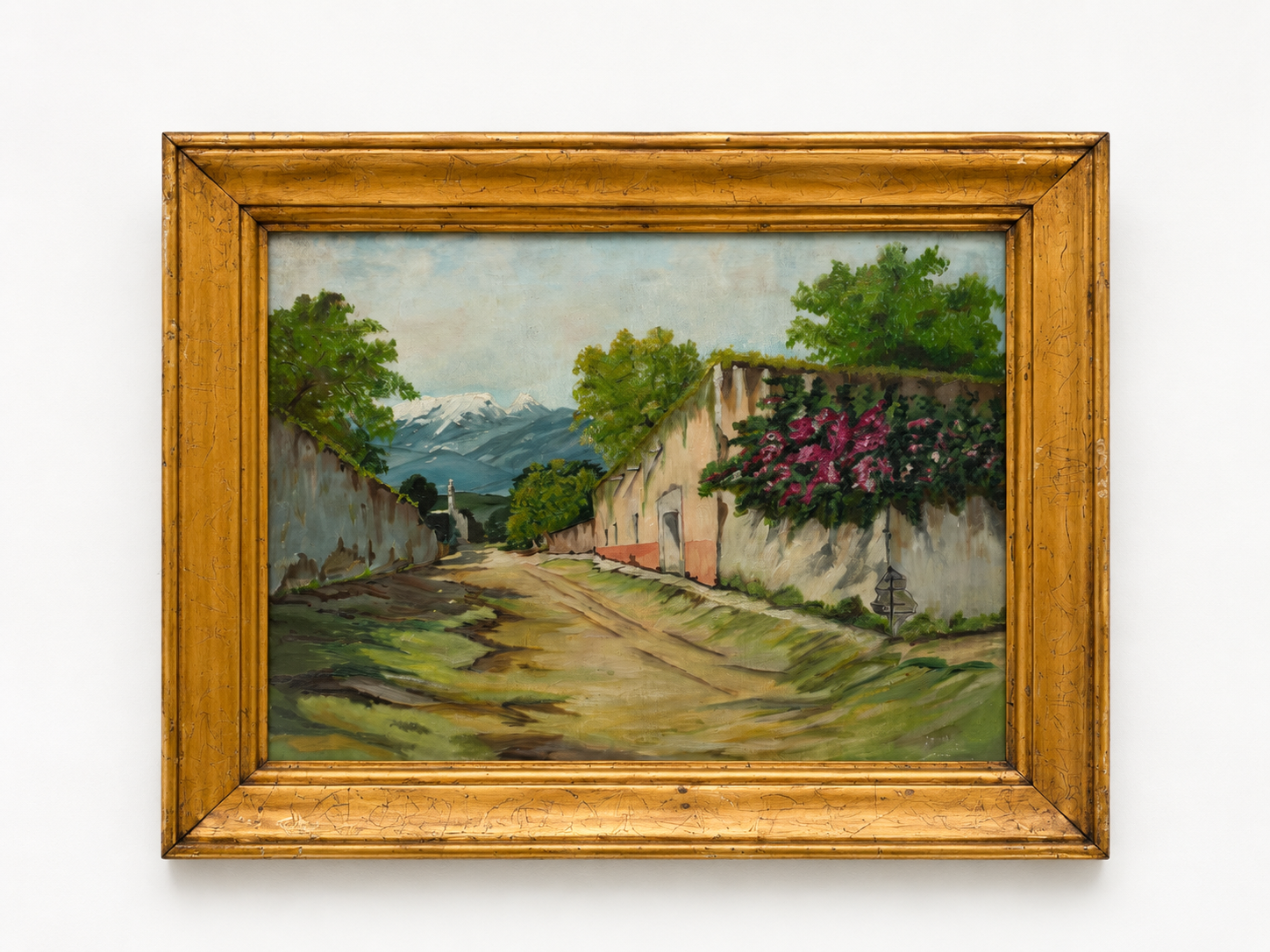 Óleo sobre tela de calle colonial