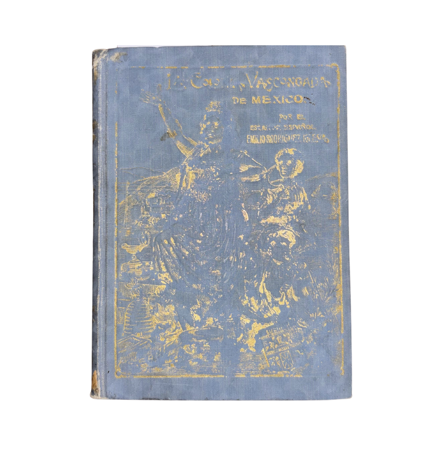 Libro antiguo con portada azul y detalles dorados, titulado 'La Colección Vaccinar de México' por Emilio Rodríguez Iglesias.