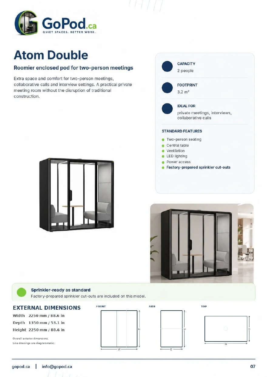 Atom Double two-person acoustic office pod brochure