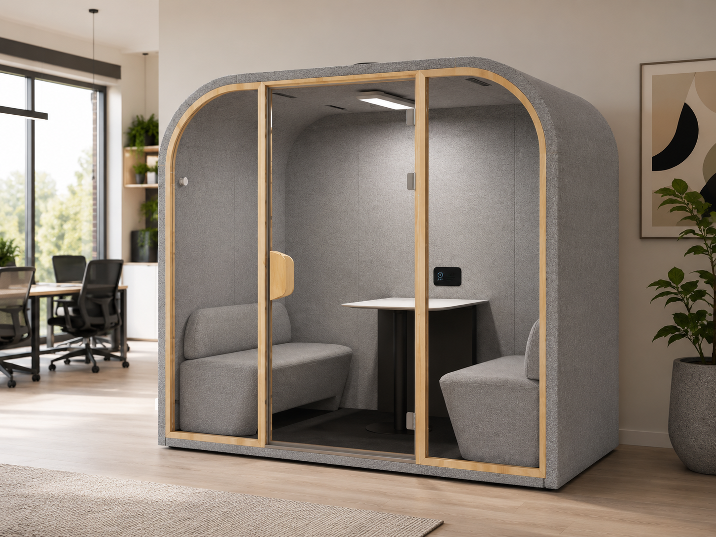 Arc Quad four-person acoustic meeting pod in a bright modern office