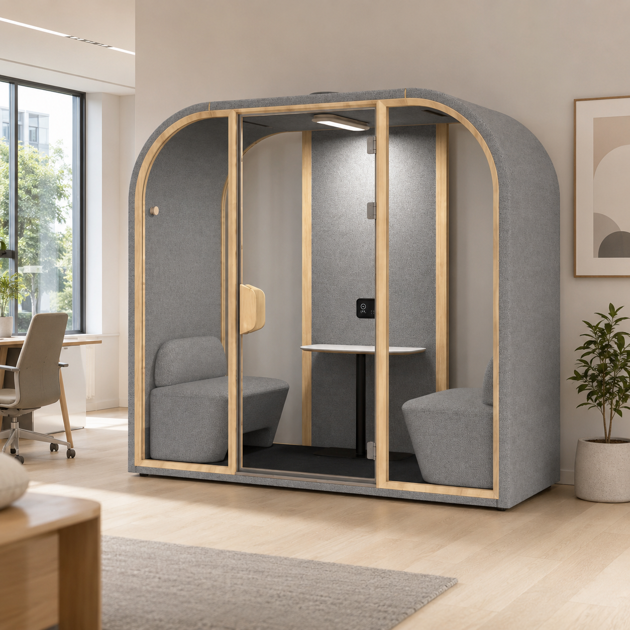 Arc Dual two-person acoustic office pod in a bright modern office