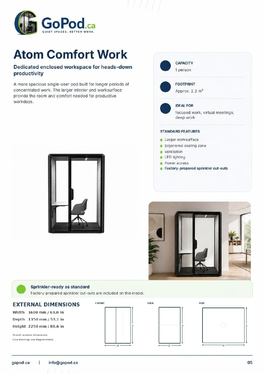 GoPod Atom Series Comfort-Work Brochure Page