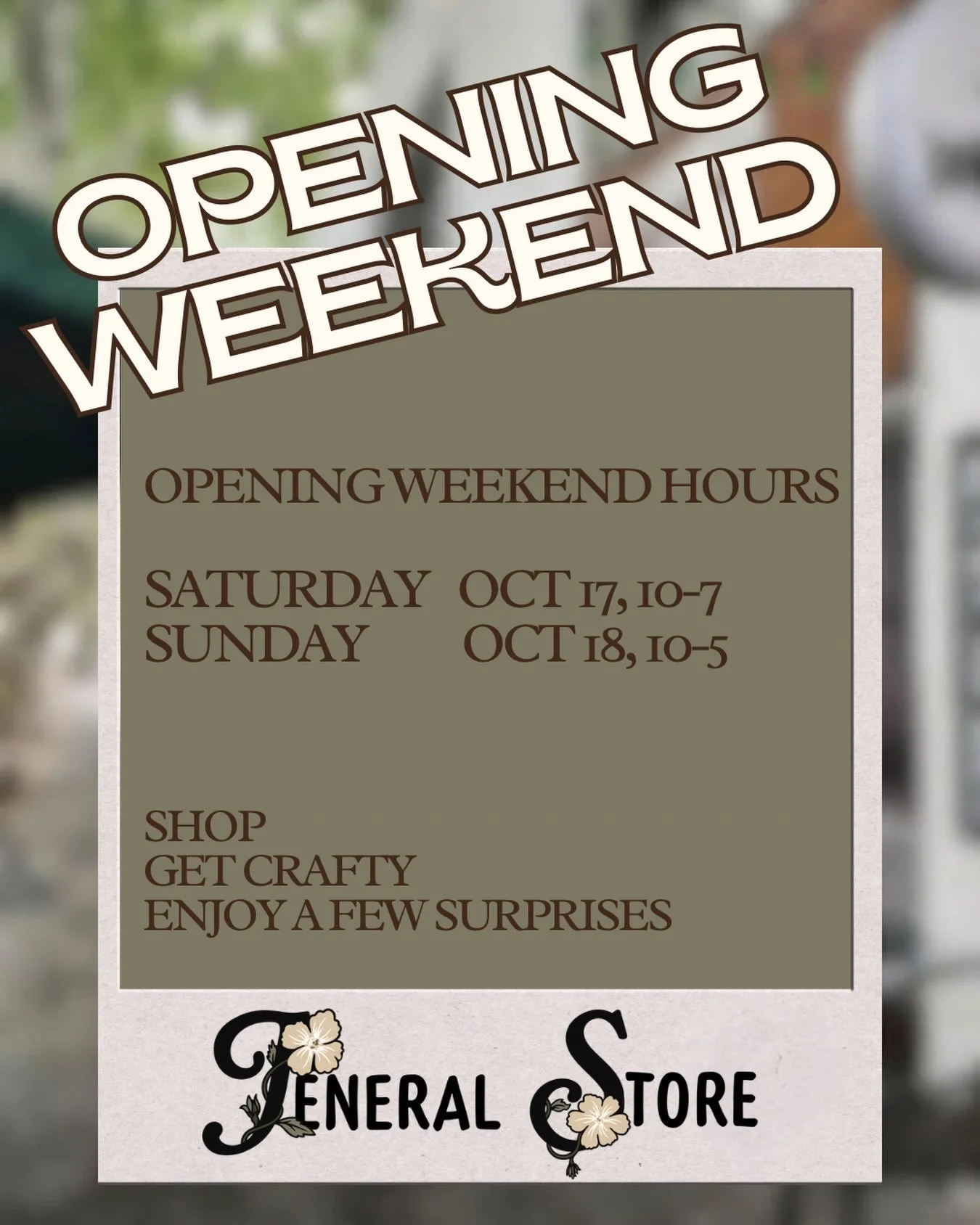 Our doors are almost open! ✂️🎉

OPENING WEEKEND HOURS
🎊 Saturday, Oct. 17: 10am - 7pm
🎊 Sunday, Oct. 18: 10am - 5pm

Stop in to shop, craft and see what special surprises we have waiting for you. 🌸

We can&rsquo;t wait to see you next weekend! 🙌