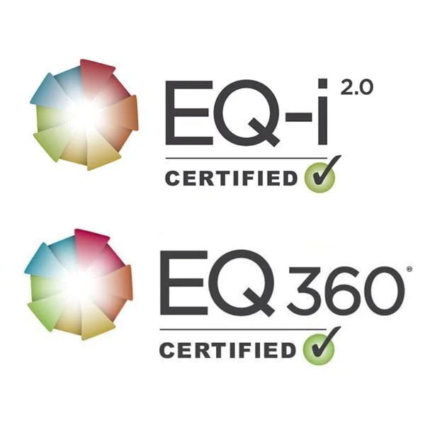 Two certification logos showing EQ-i 2.0 and EQ 360, both labeled as certified with green check marks.