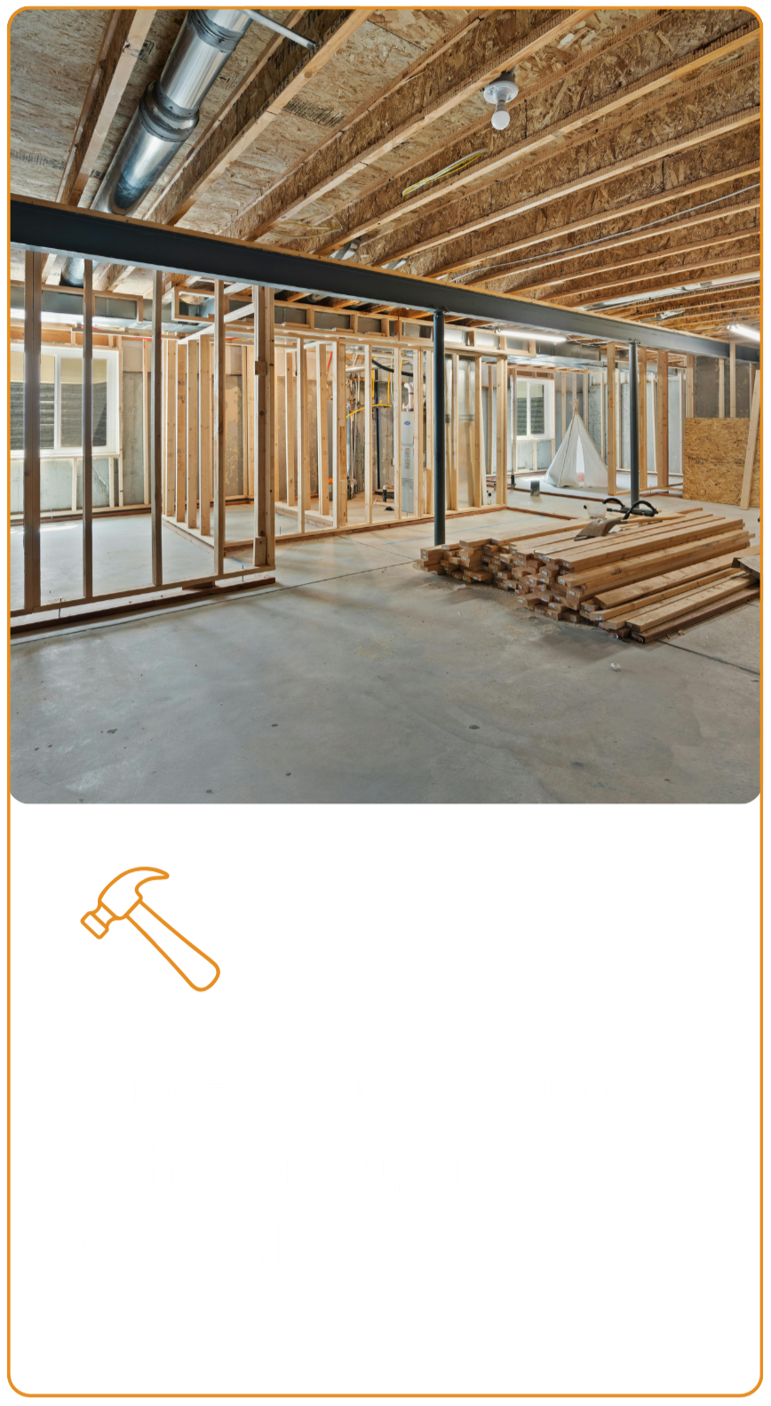 Residential fix and flip property under construction framing