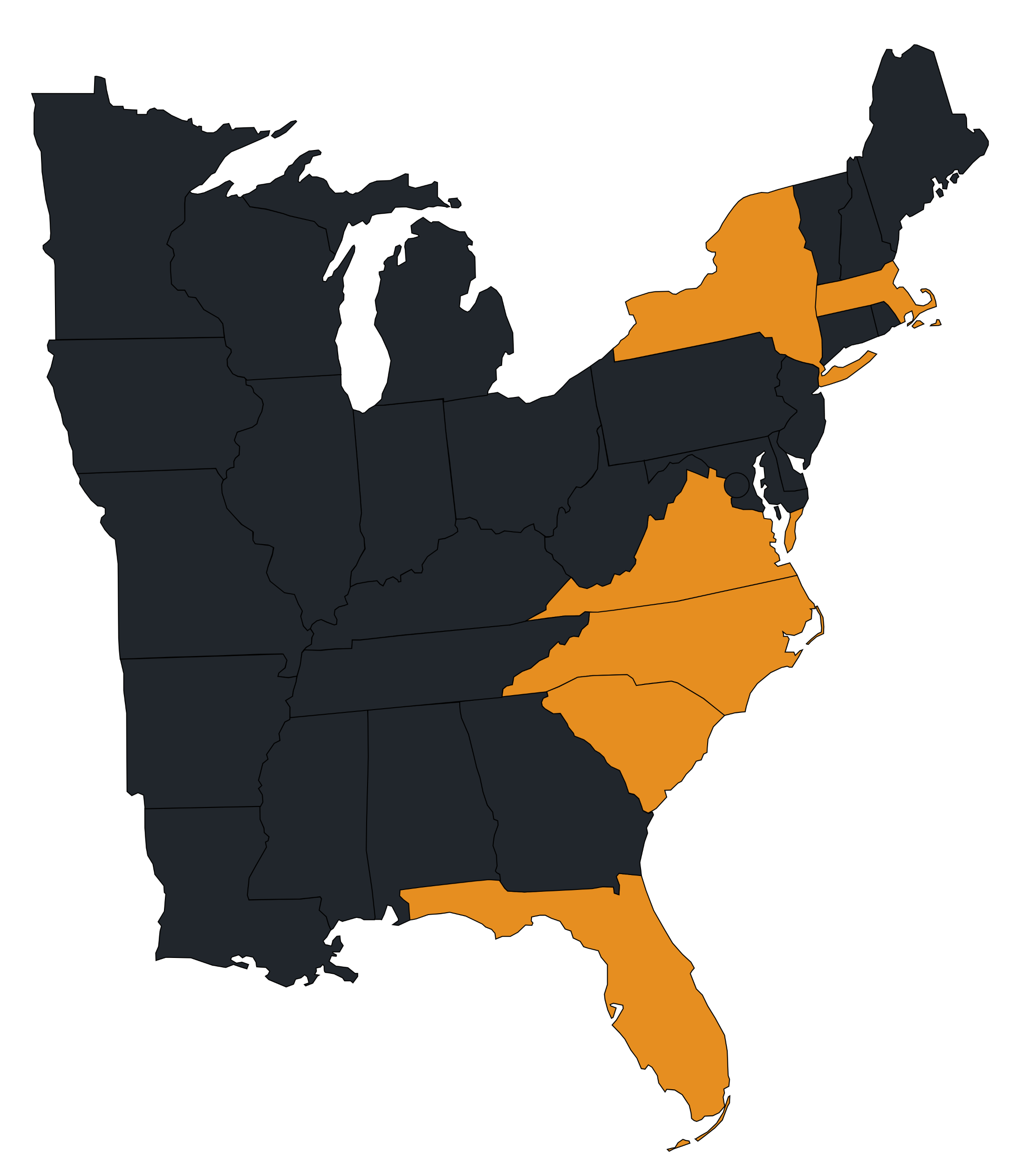 Map of Luminous Properties East Coast investment markets in NY, FL, NC, SC, VA, and MA