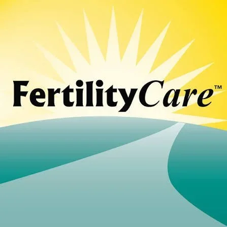 FertilityCare logo with a yellow sunburst and blue curved background.
