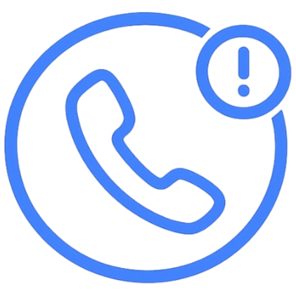 Blue phone icon with an exclamation mark inside a circle, indicating a warning or error with calls.