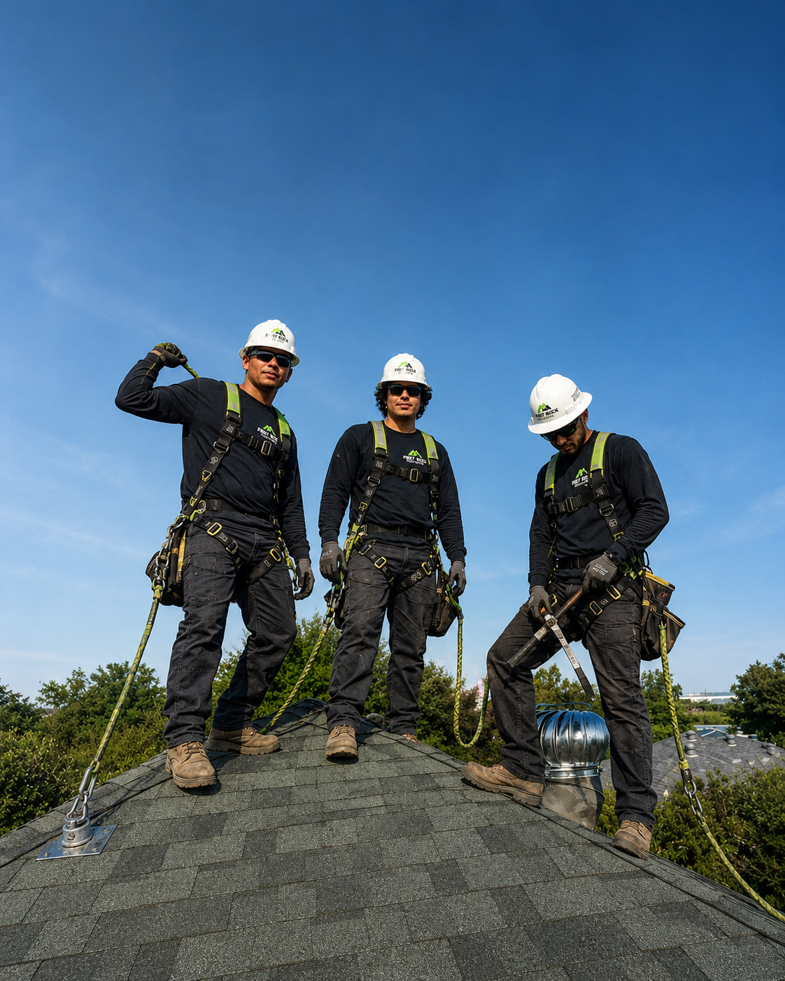 Tony Zozaya, founder of First Rock Roofing, with his two sons who work alongside him