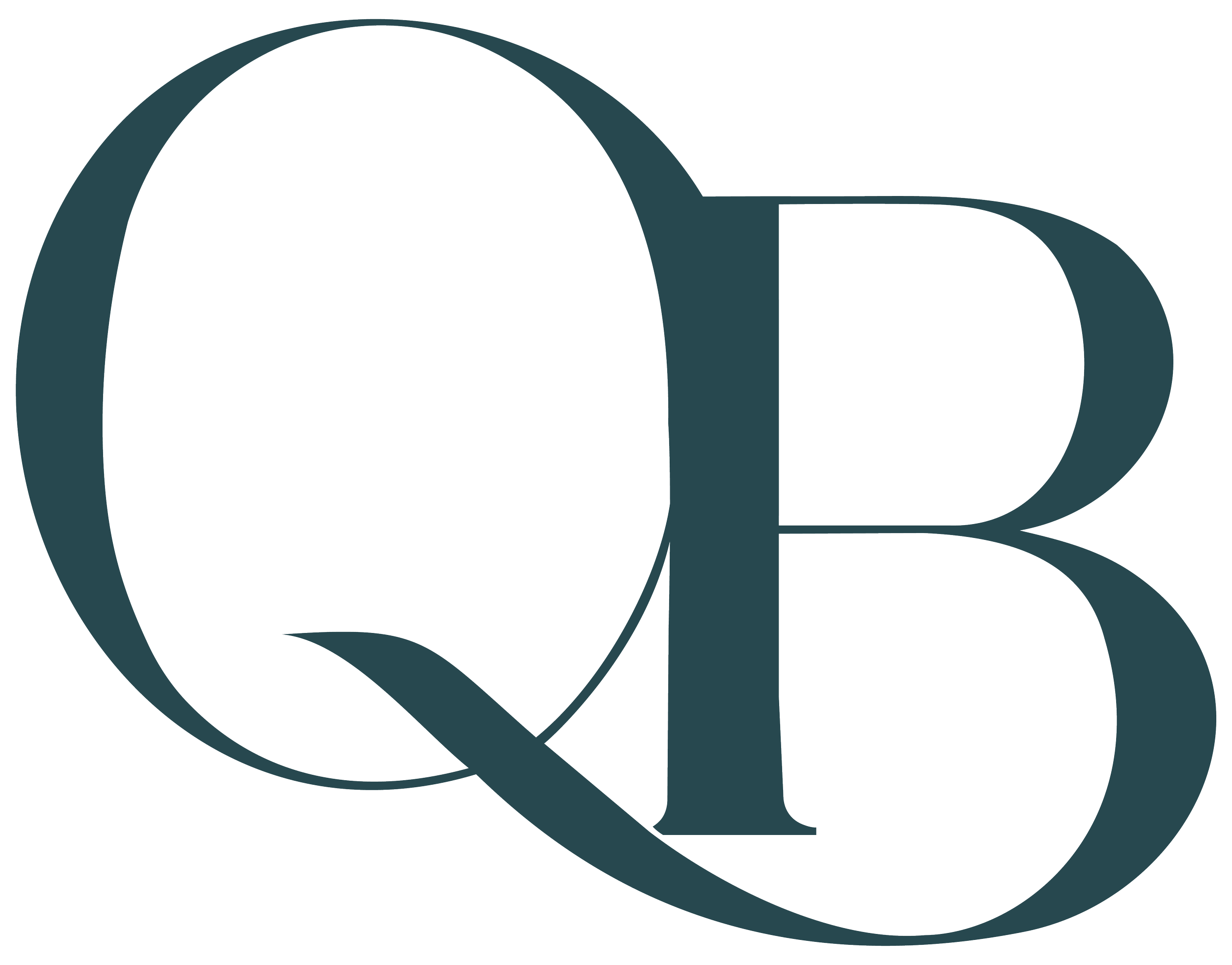 Stylized dark teal monogram with the letters "QB" for Quality Builders