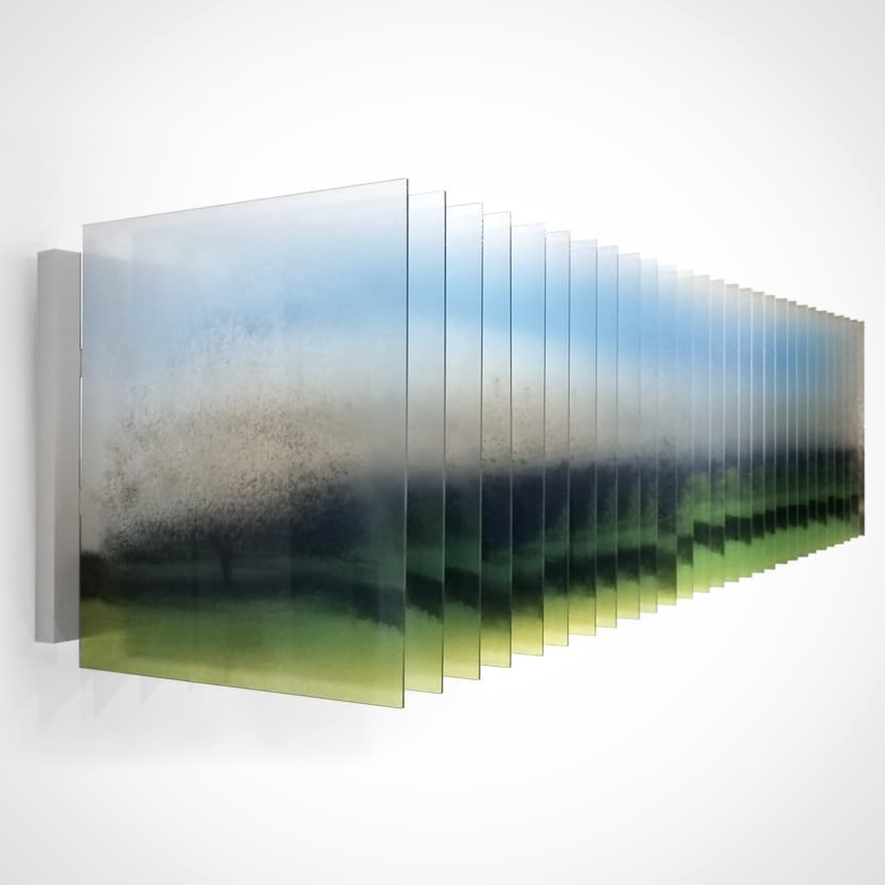 Frosted Vertical Installation:

This concept investigated how multiple translucent acrylic panels could create depth, motion, and changing visual effects through repetition and perspective. The project explored architectural applications where light,