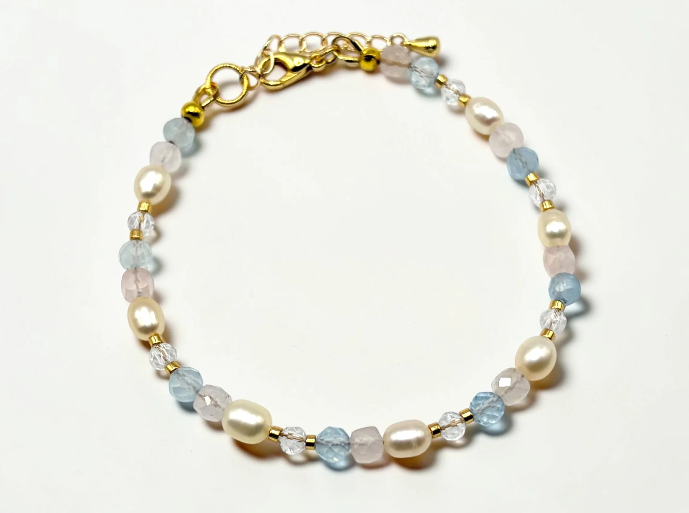 rose quartz, aquamarine, pearl bracelet.JPG