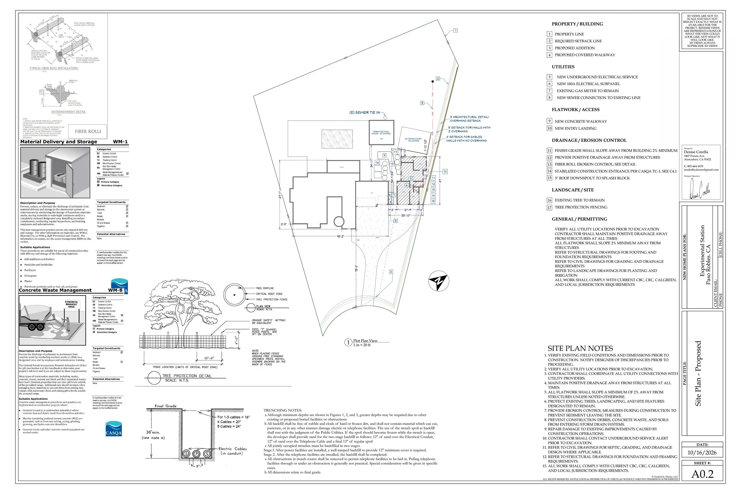 ADU Site Plan showing setbacks, utilities and existing structures.