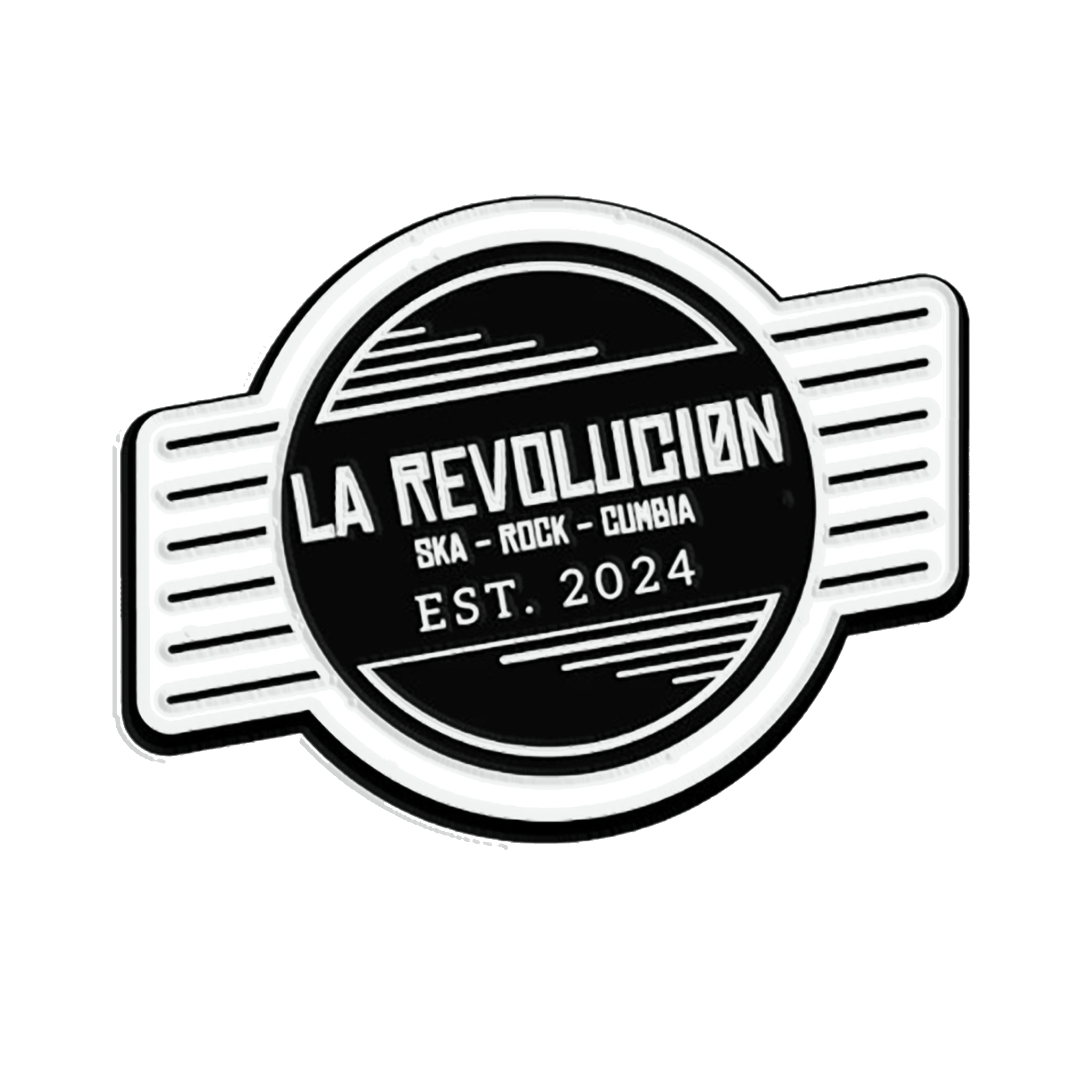 Black and white logo with circular design, text reads 'LA REVOLUTION'.