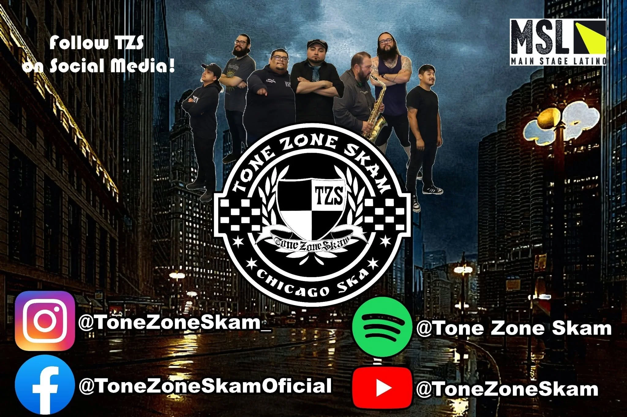 Tone Zone Skam nació en Chicago en 2010 con una misión clara: llevar la energía y el espíritu del ska mexicano a cada escenario. Con ritmos hechos para bailar y canciones que hablan de igualdad, unidad y hermandad, la banda convierte  @ToneZoneSkam.