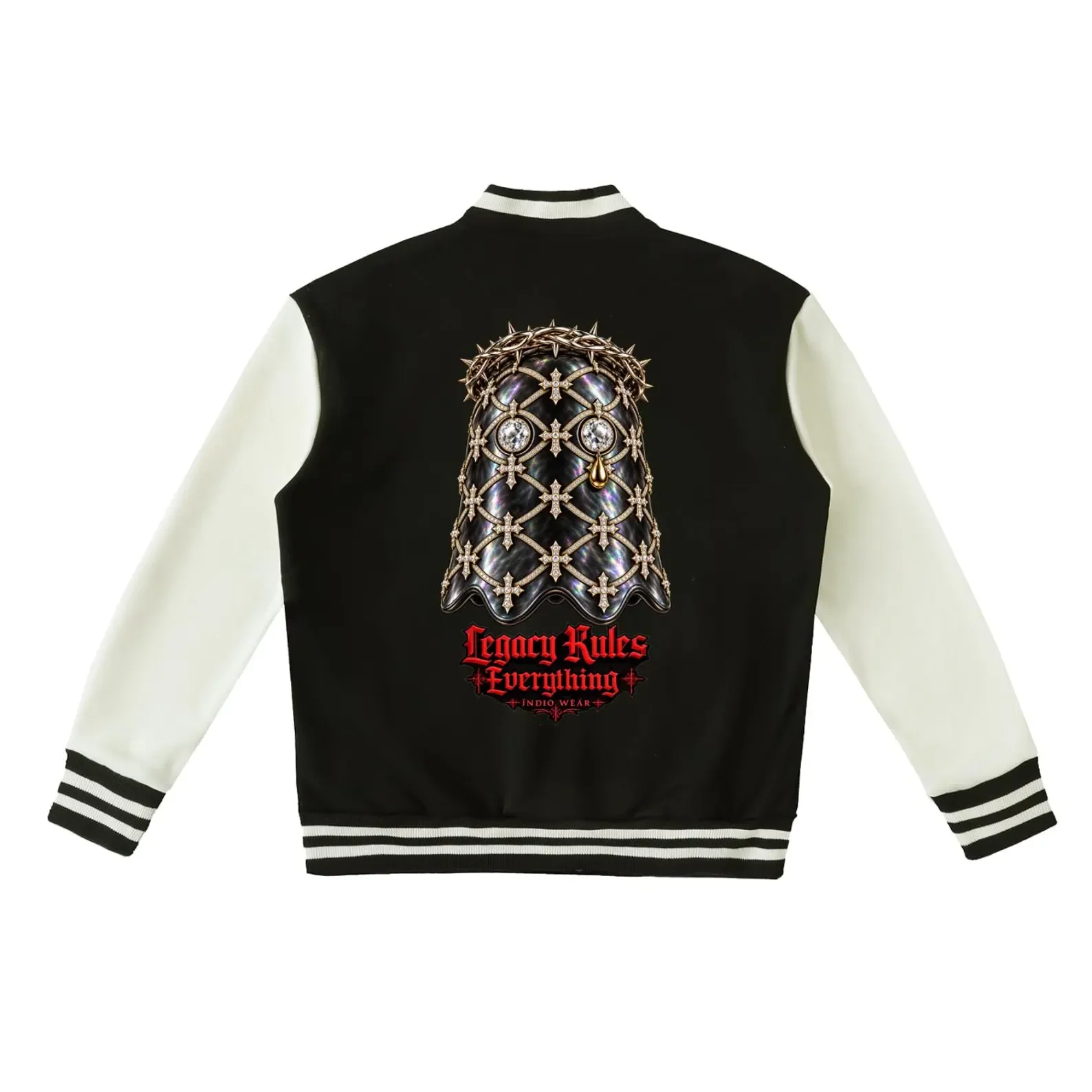 Two-Tone Fleeced Varsity Jacket Ghost Crown Alpha