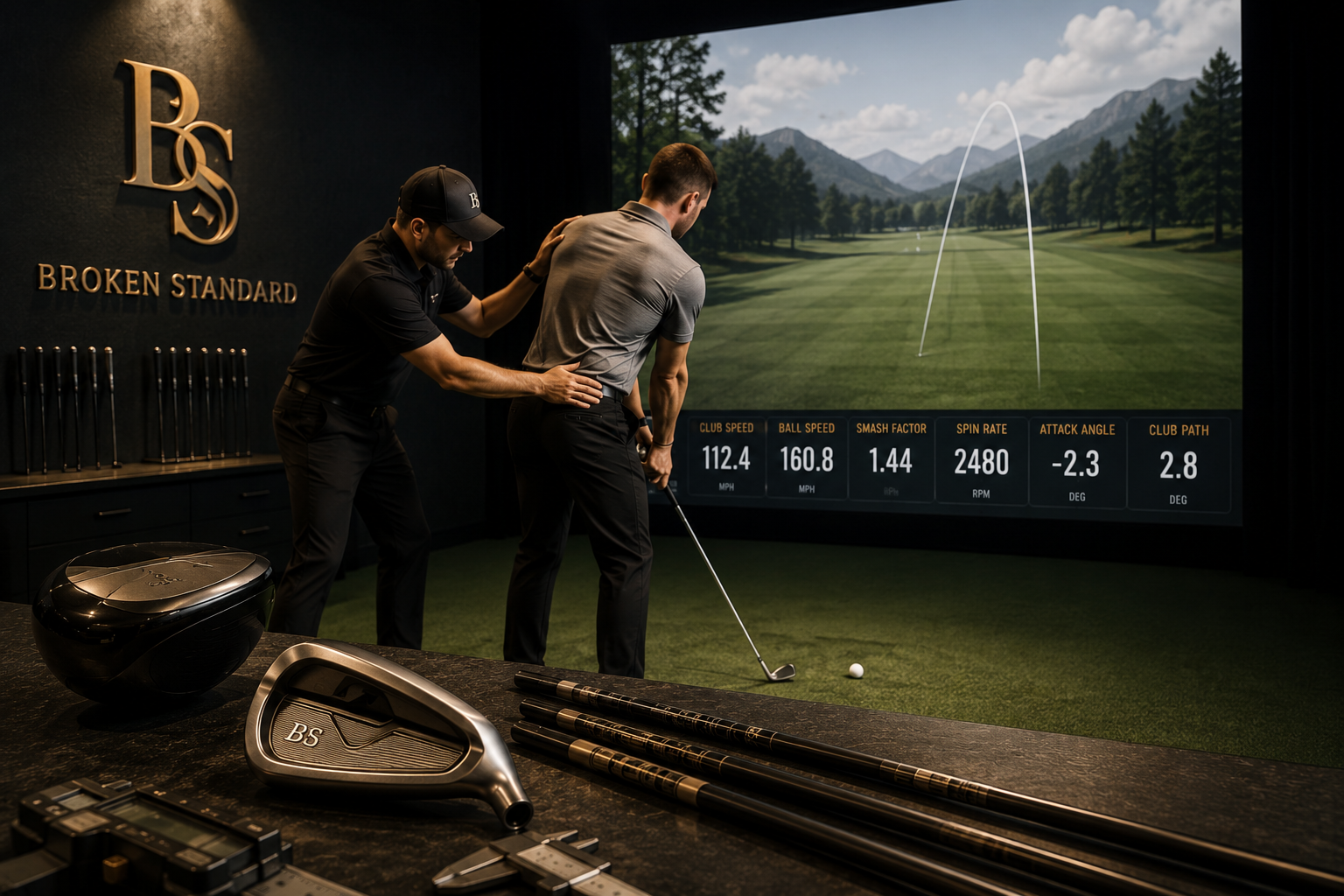 Golfer receiving one-on-one guidance during a custom golf club fitting.