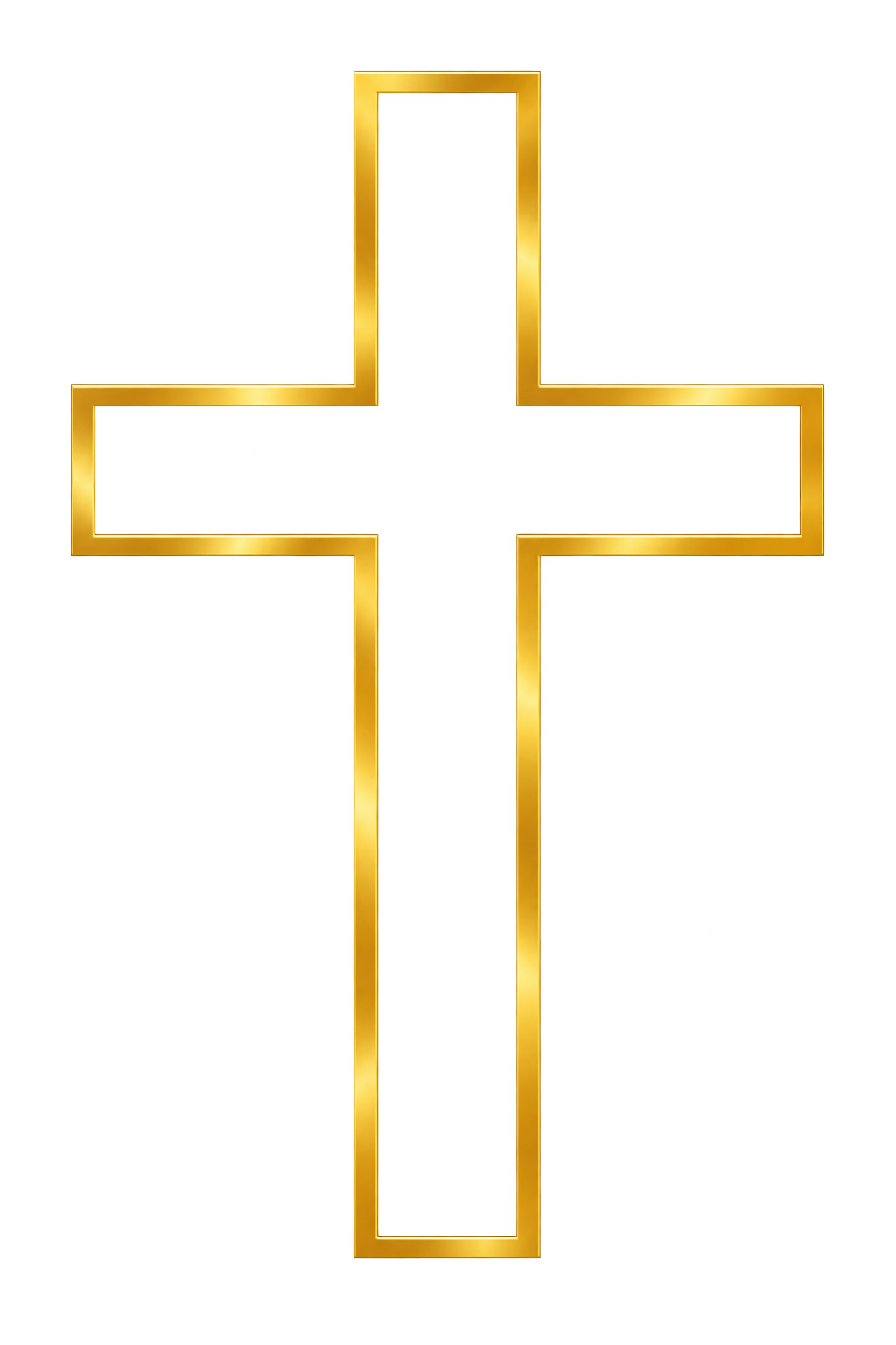 A shiny gold cross with a beveled border.