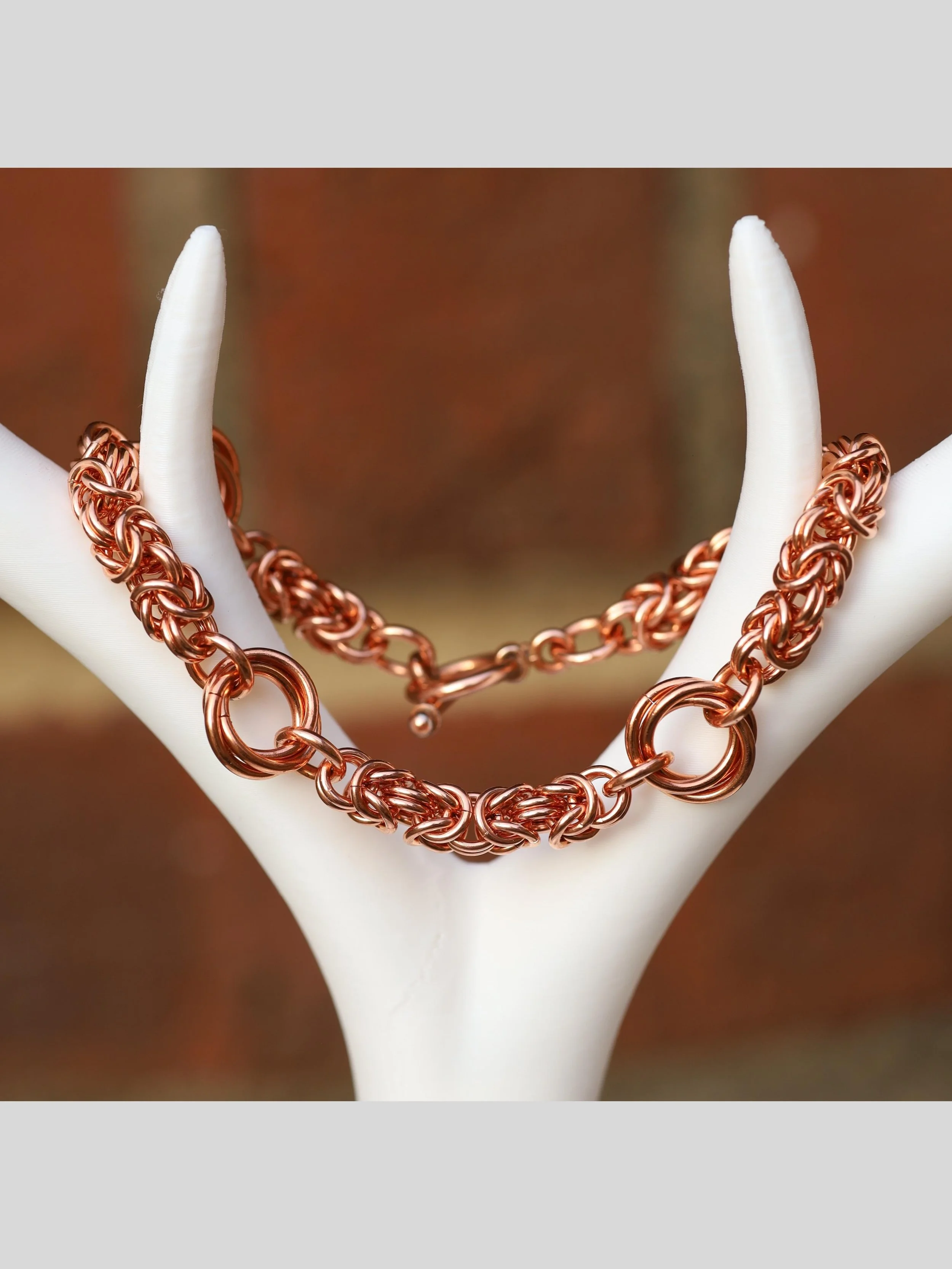 Solid Copper Byzantine & Rose Chainmaille Bracelet