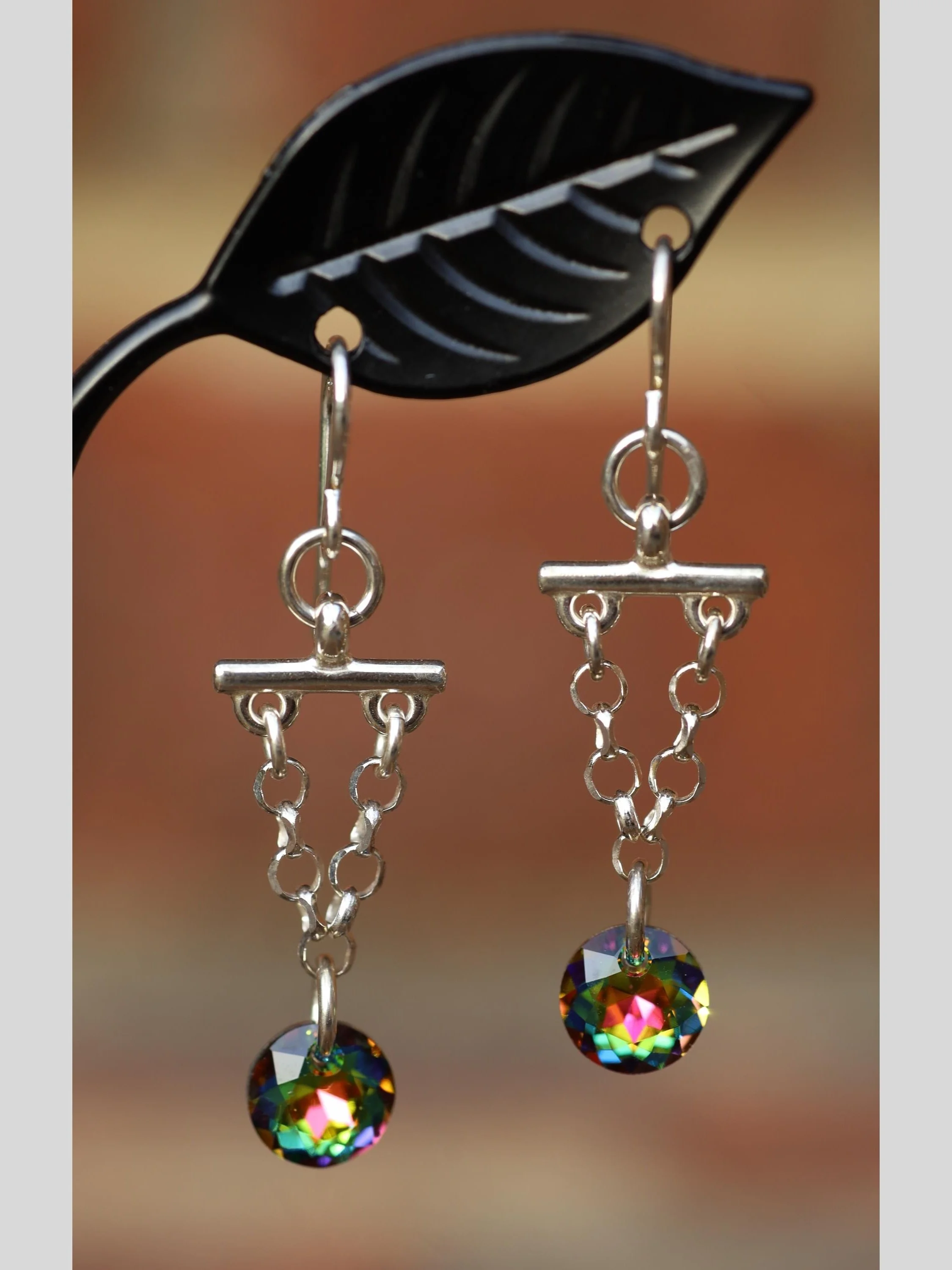 Sterling Silver Crystal Circle Drop Earrings