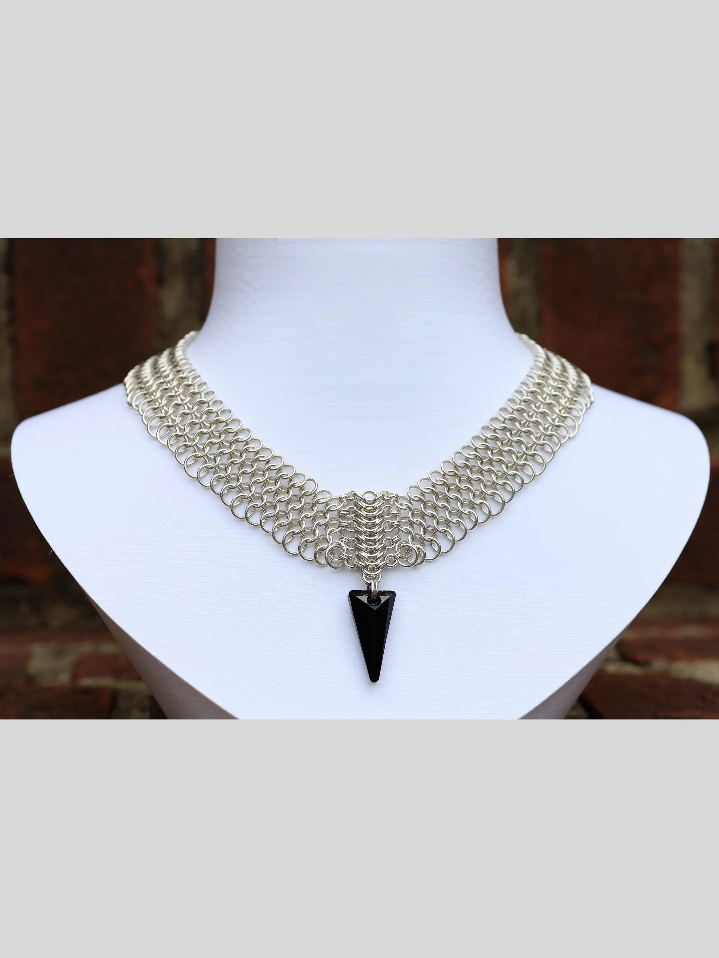 Sterling Silver Statement Necklace with Jet Crystal Pendant