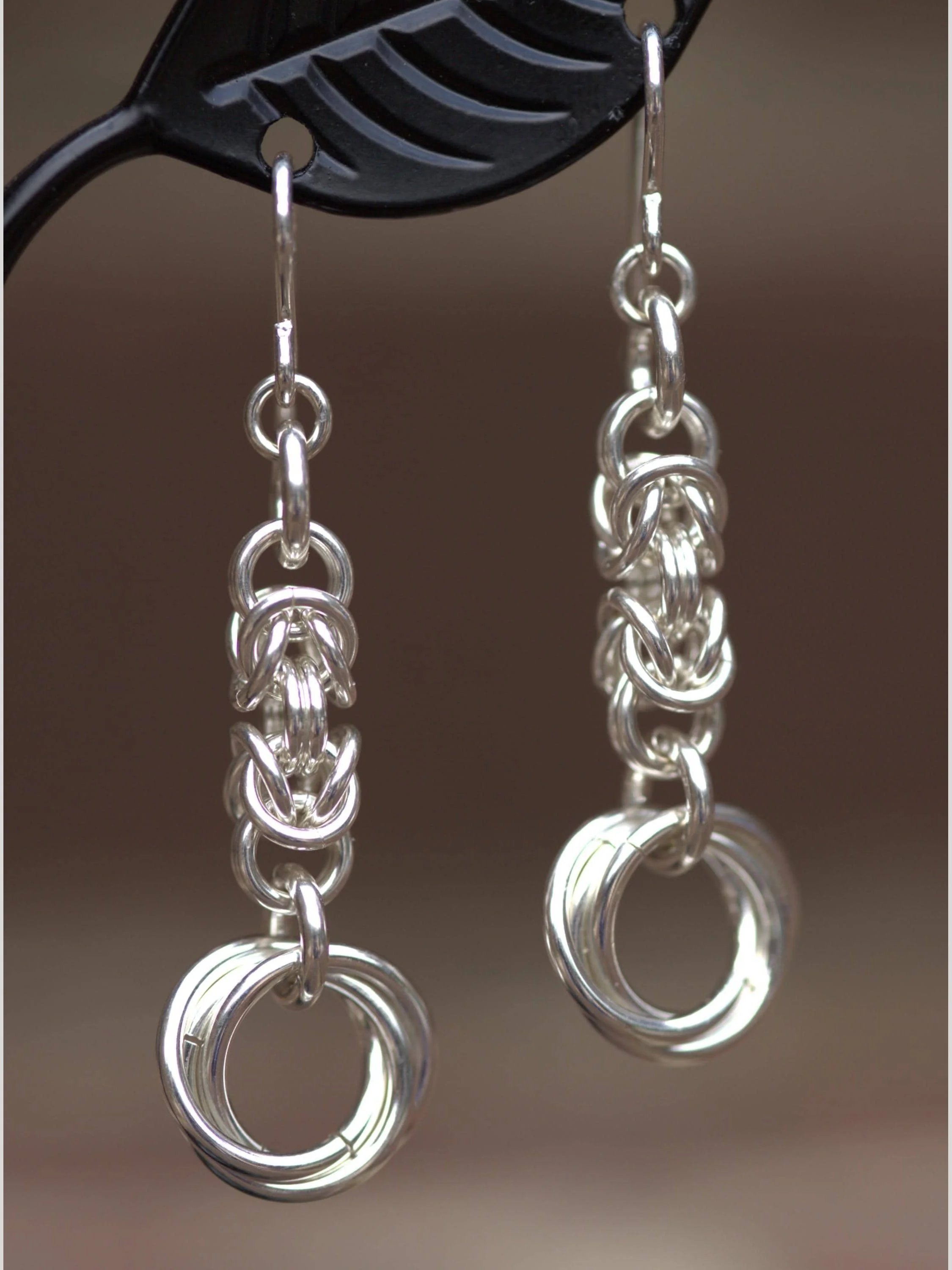 Sterling Silver Byzantine & Rose Chainmaille Earrings