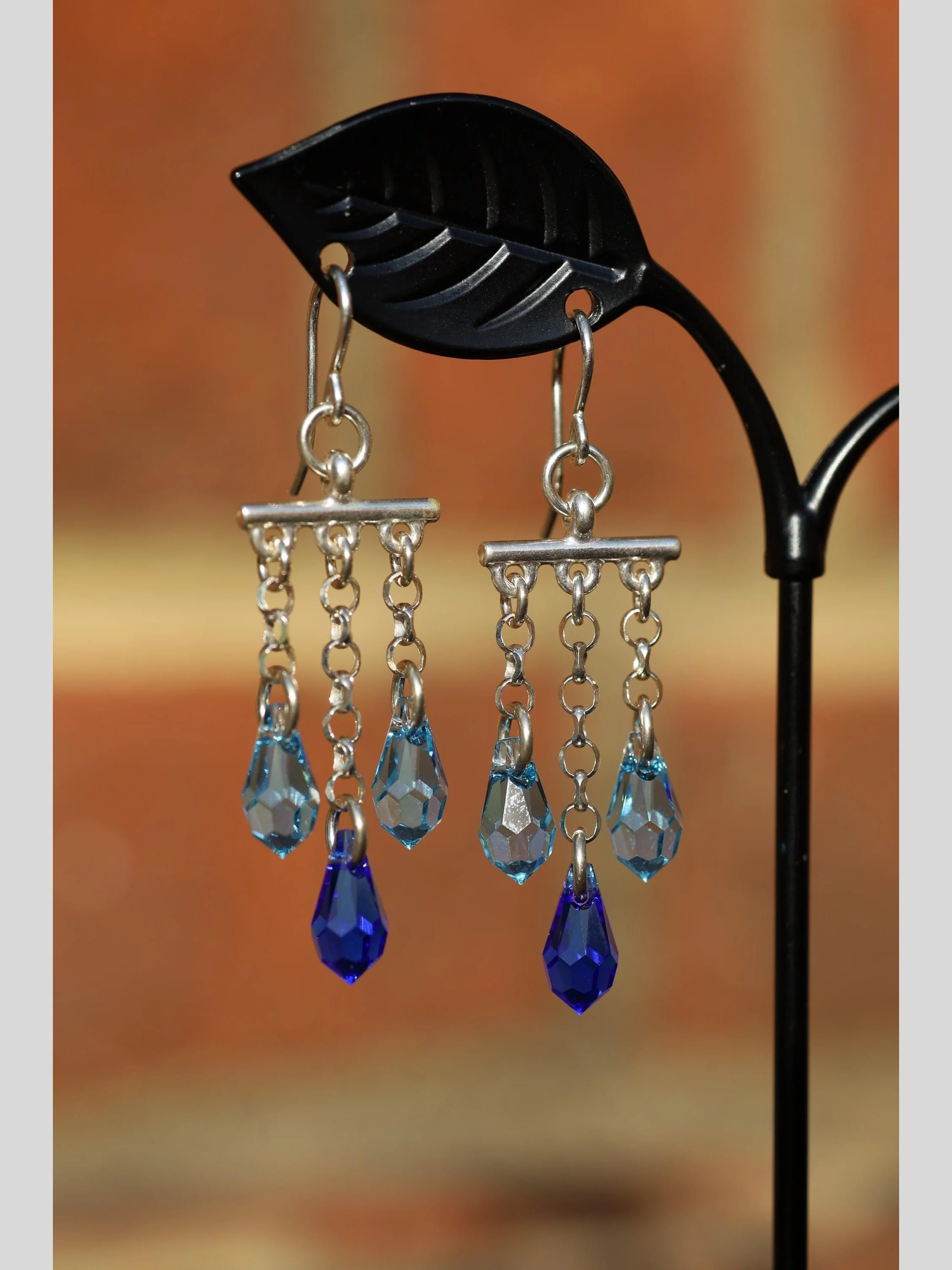 Sterling Silver 2-Tier Chandelier Earrings with Teardrop Austrian Crystals