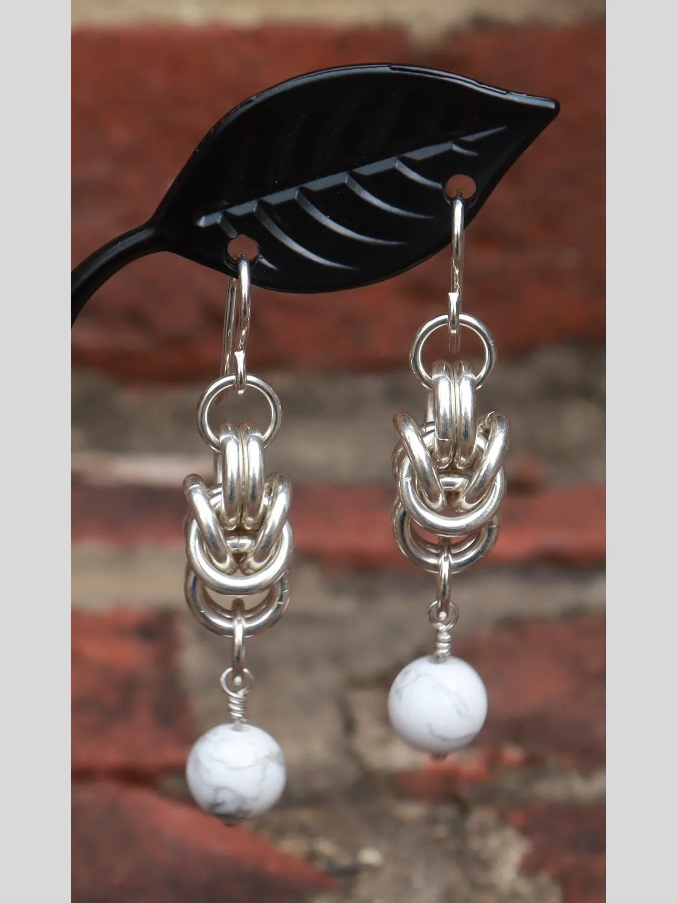 Sterling Silver Heavyweight Byzantine Earrings with Howlite Drops